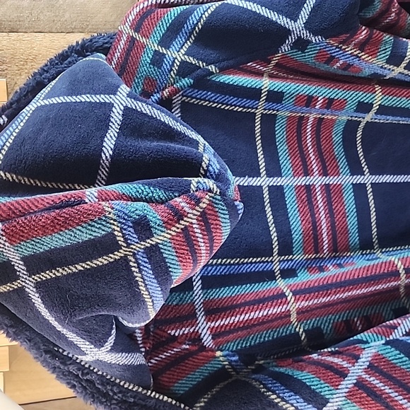 Vera Bradley Plush Fleece Robe w/Hood Blue Tartan Plaid Size L-XL - Picture 6 of 7